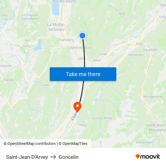 Saint-Jean-D'Arvey to Goncelin map