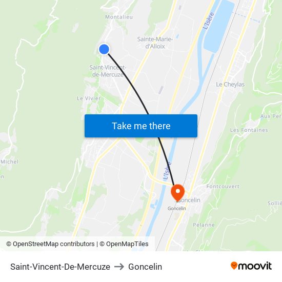 Saint-Vincent-De-Mercuze to Goncelin map