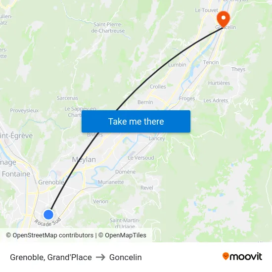 Grenoble, Grand'Place to Goncelin map