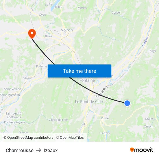 Chamrousse to Izeaux map