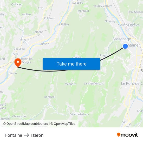 Fontaine to Izeron map