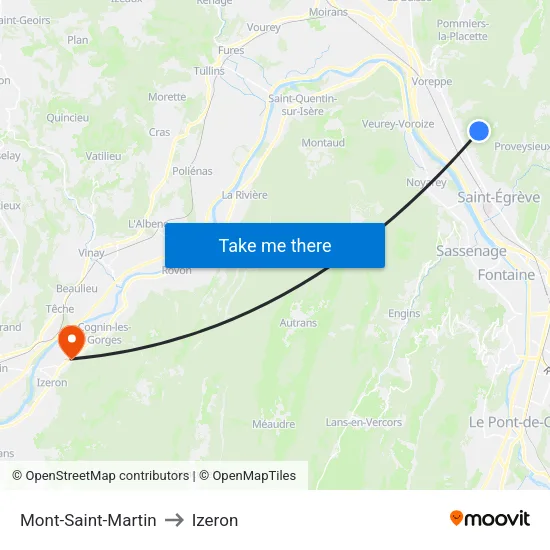 Mont-Saint-Martin to Izeron map