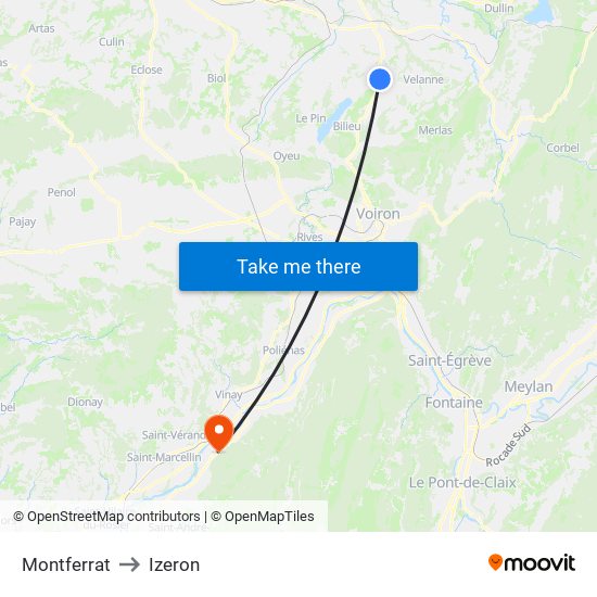 Montferrat to Izeron map