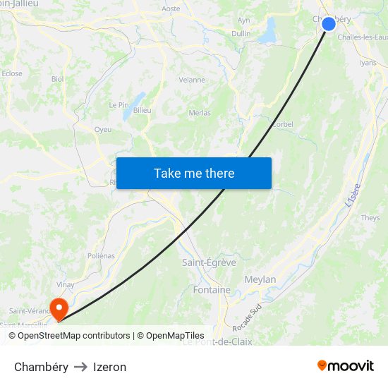 Chambéry to Izeron map