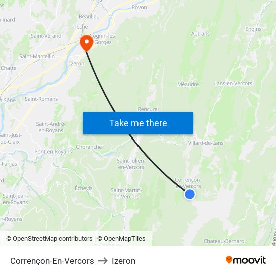 Corrençon-En-Vercors to Izeron map