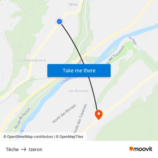 Têche to Izeron map