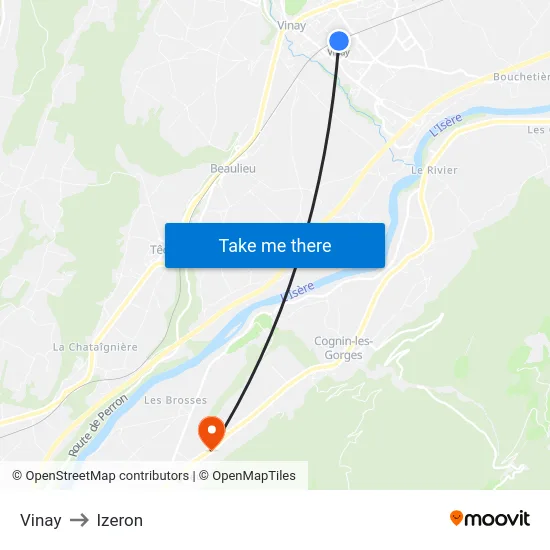 Vinay to Izeron map