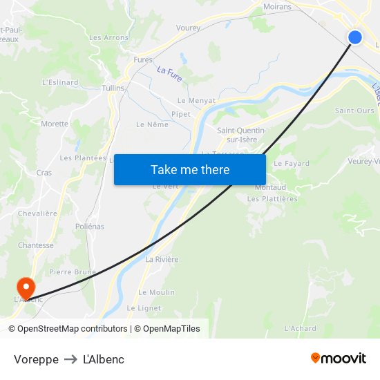 Voreppe to L'Albenc map