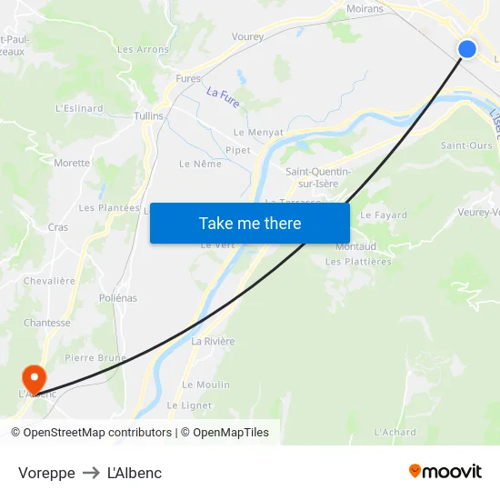 Voreppe to L'Albenc map