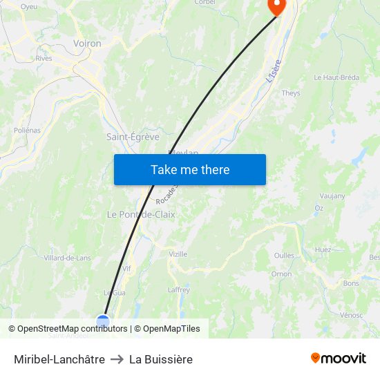 Miribel-Lanchâtre to La Buissière map