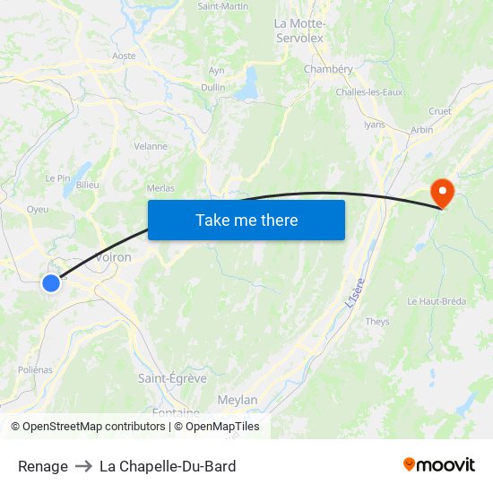 Renage to La Chapelle-Du-Bard map