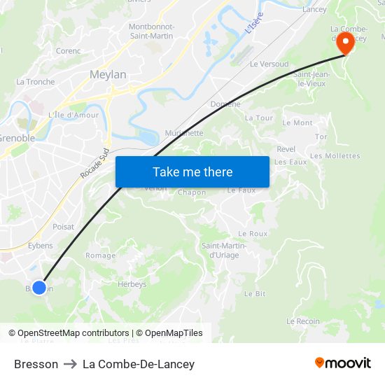 Bresson to La Combe-De-Lancey map