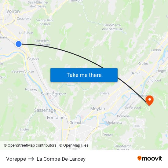 Voreppe to La Combe-De-Lancey map