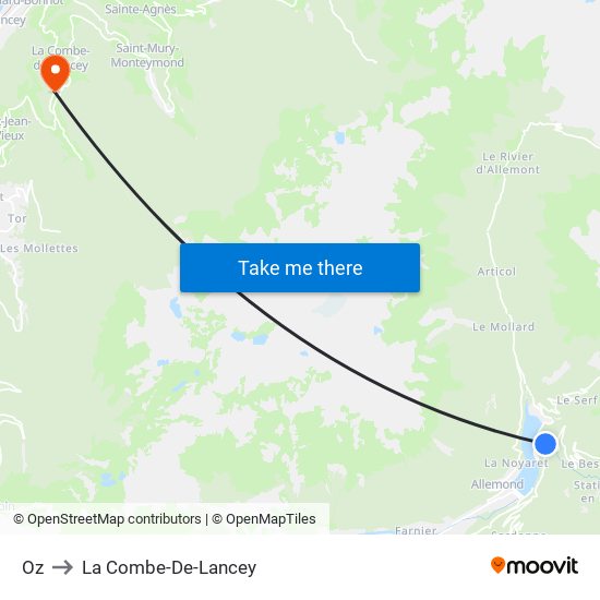 Oz to La Combe-De-Lancey map