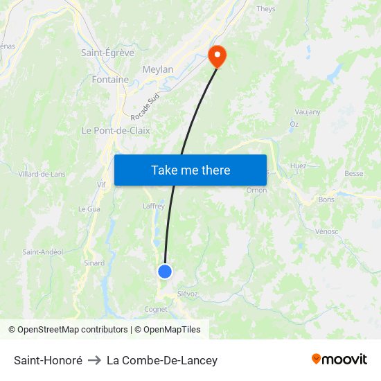 Saint-Honoré to La Combe-De-Lancey map