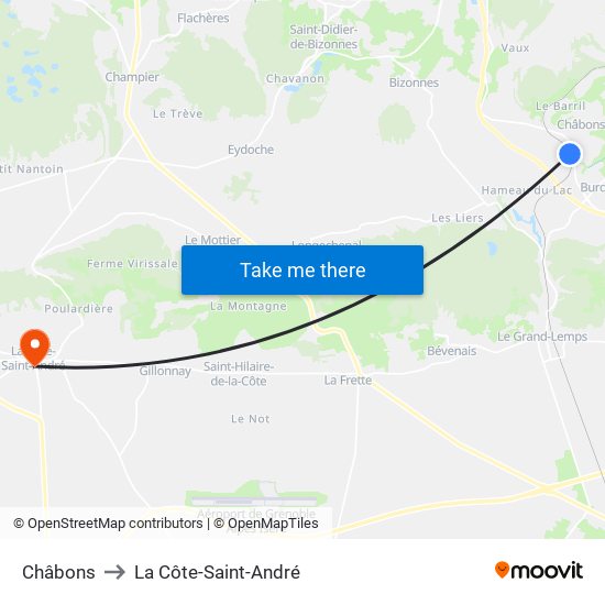 Châbons to La Côte-Saint-André map