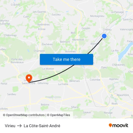 Virieu to La Côte-Saint-André map