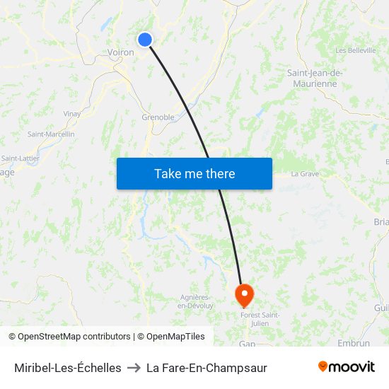 Miribel-Les-Échelles to La Fare-En-Champsaur map