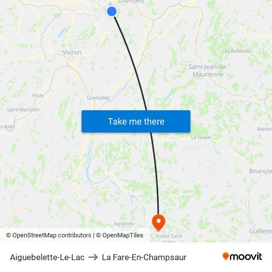 Aiguebelette-Le-Lac to La Fare-En-Champsaur map