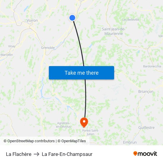 La Flachère to La Fare-En-Champsaur map