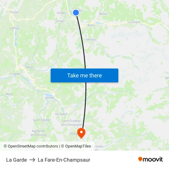 La Garde to La Fare-En-Champsaur map