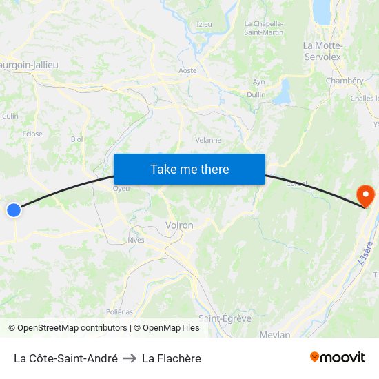 La Côte-Saint-André to La Flachère map