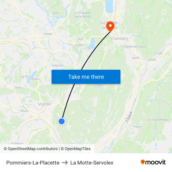 Pommiers-La-Placette to La Motte-Servolex map
