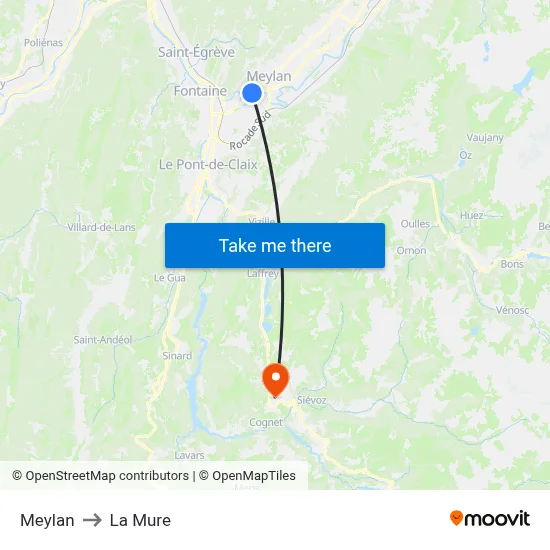 Meylan to La Mure map