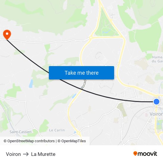 Voiron to La Murette map