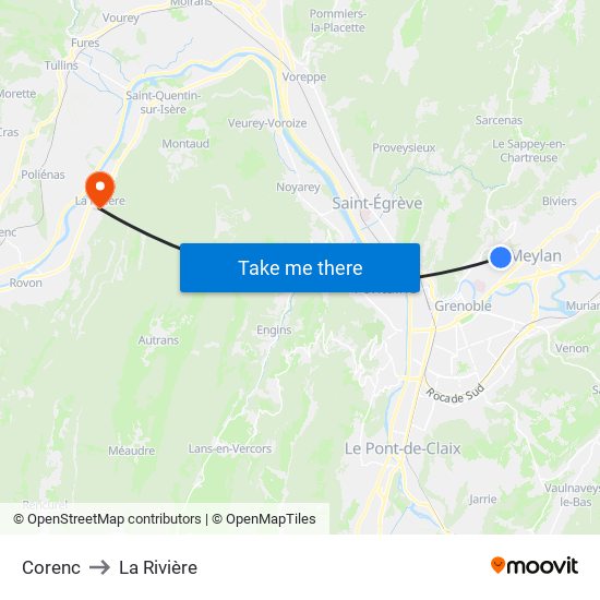 Corenc to La Rivière map