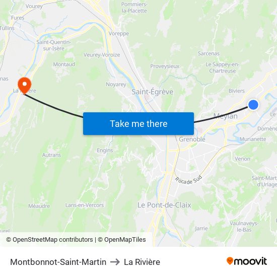 Montbonnot-Saint-Martin to La Rivière map