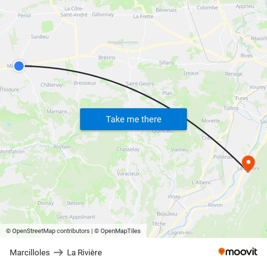 Marcilloles to La Rivière map