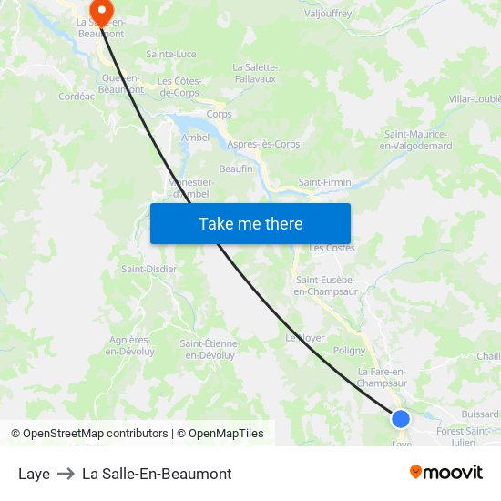 Laye to La Salle-En-Beaumont map