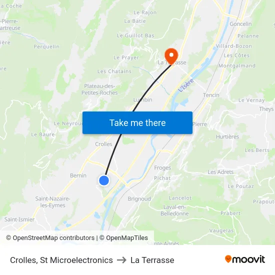 Crolles, St Microelectronics to La Terrasse map