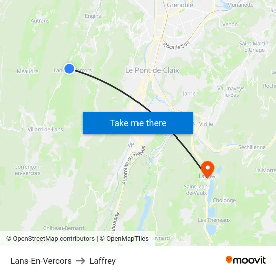 Lans-En-Vercors to Laffrey map
