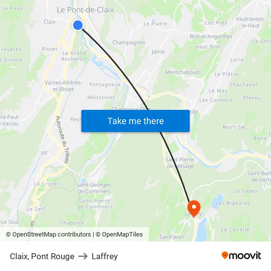 Claix, Pont Rouge to Laffrey map