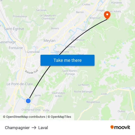 Champagnier to Laval map