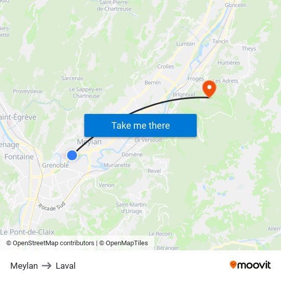 Meylan to Laval map