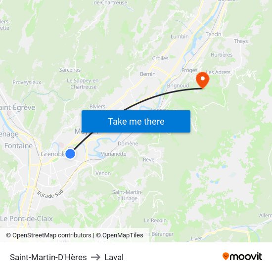 Saint-Martin-D'Hères to Laval map