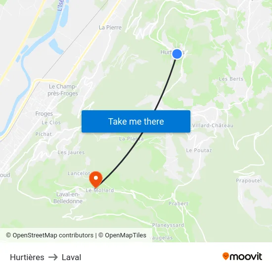 Hurtières to Laval map