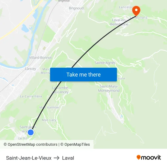 Saint-Jean-Le-Vieux to Laval map