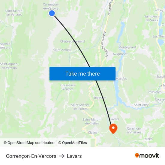 Corrençon-En-Vercors to Lavars map