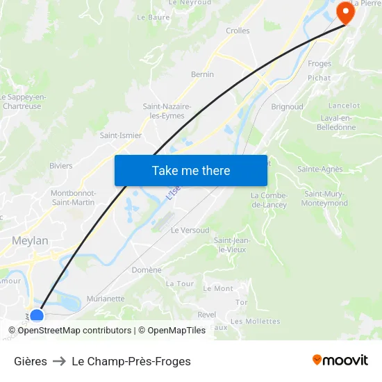 Gières to Le Champ-Près-Froges map