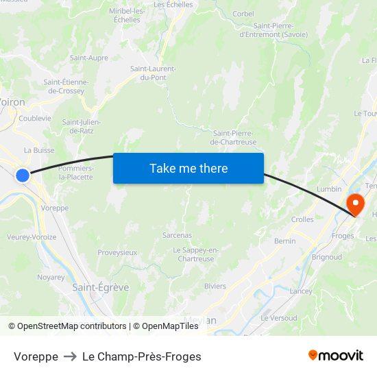 Voreppe to Le Champ-Près-Froges map