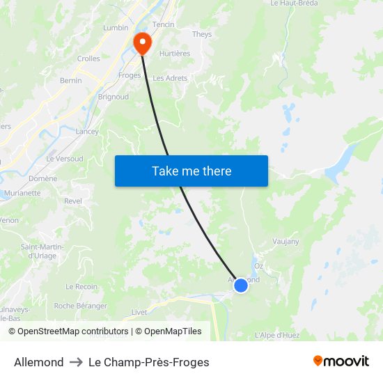 Allemond to Le Champ-Près-Froges map