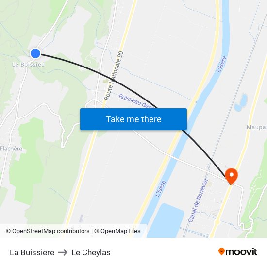 La Buissière to Le Cheylas map