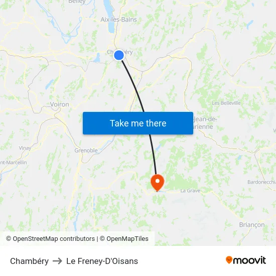 Chambéry to Le Freney-D'Oisans map
