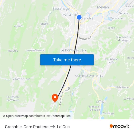 Grenoble, Gare Routiere to Le Gua map