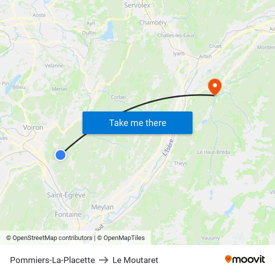 Pommiers-La-Placette to Le Moutaret map