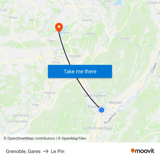 Grenoble, Gares to Le Pin map